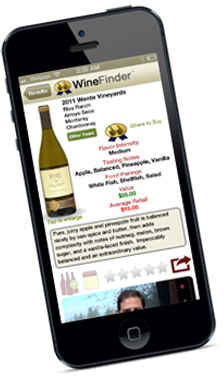 Sample of the ThunbsUpWine WineFinder app running on the iPhone.